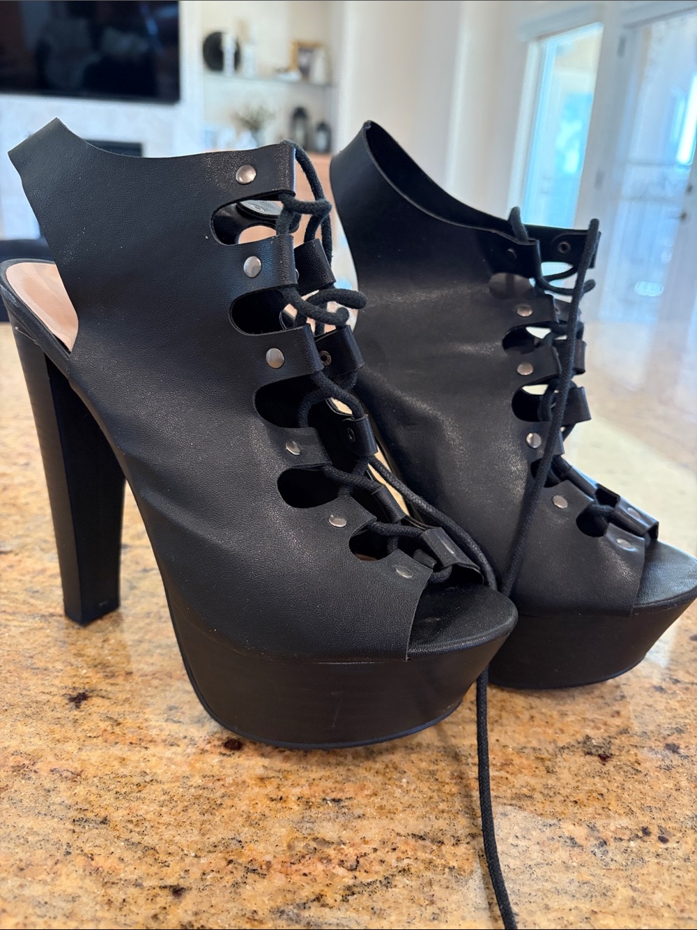 Bonnibel Black Lace-Up Platform High Heels